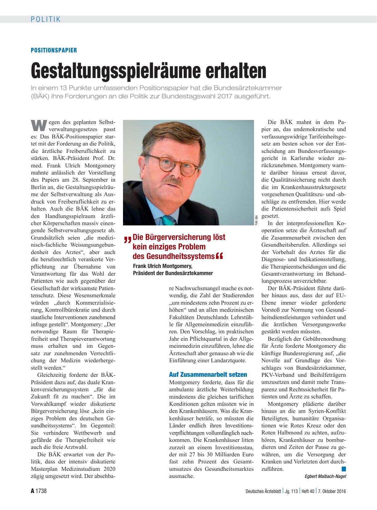 Vorschauseite 1: Positionspapier: Gestaltungsspielräume erhalten