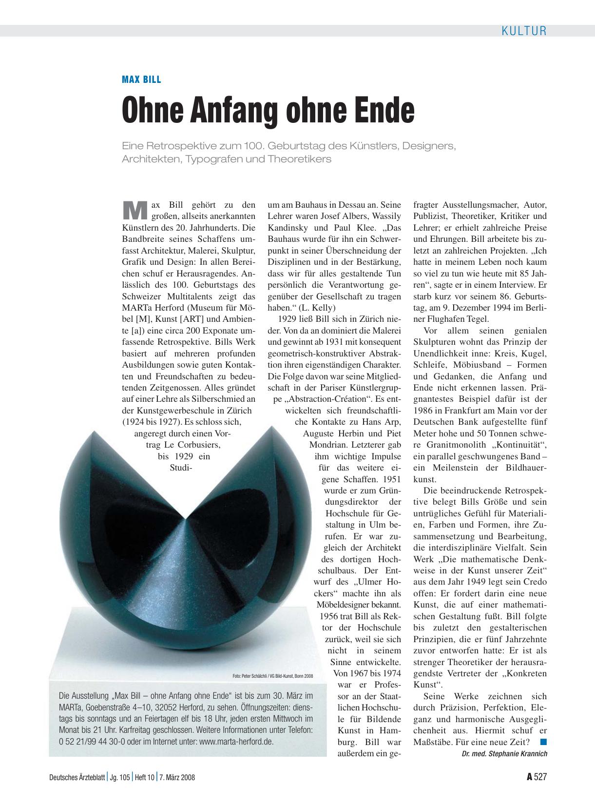 Vorschauseite 1: Max Bill: Ohne Anfang ohne Ende
