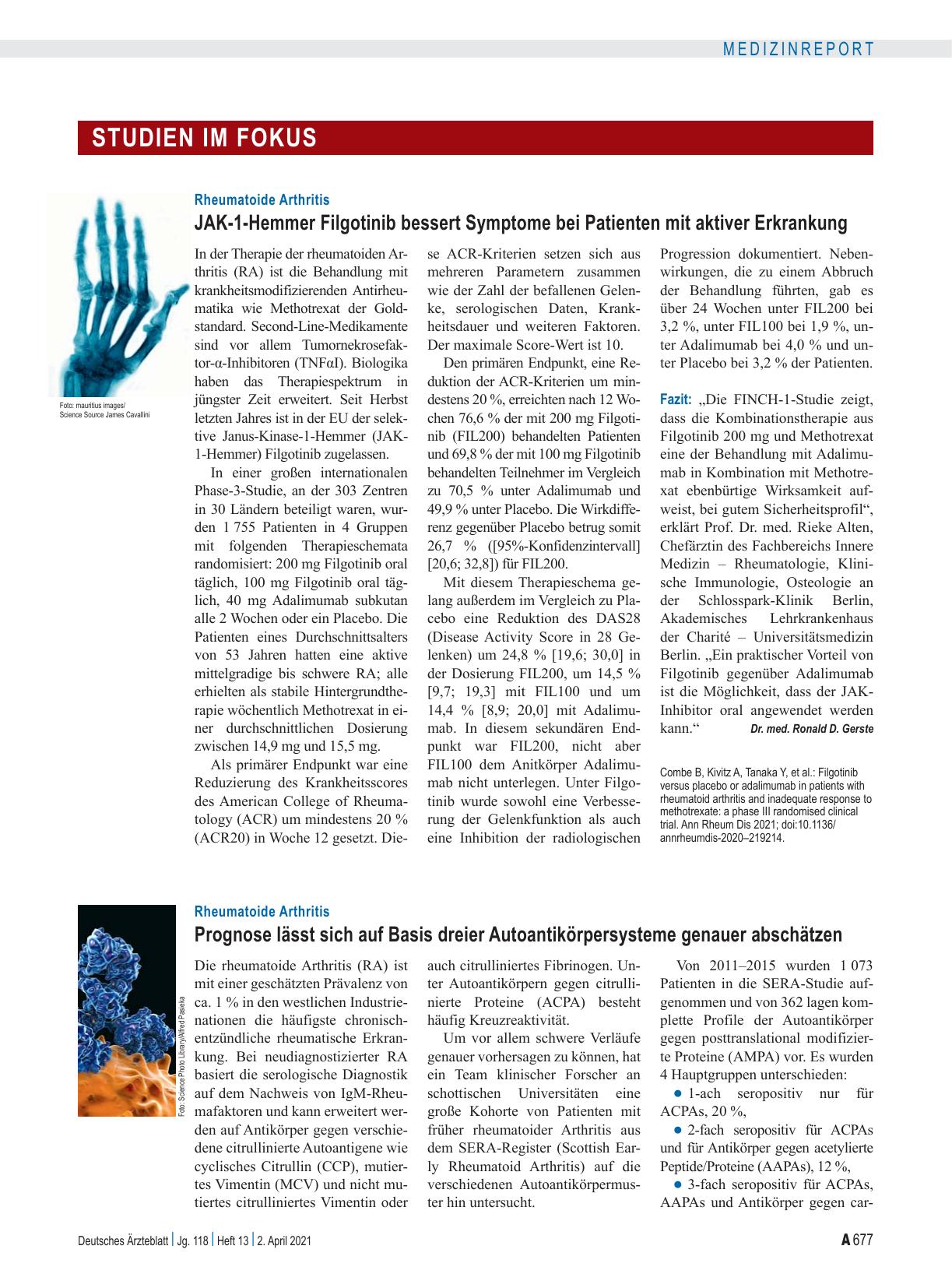 Vorschauseite 1: Rheumatoide Arthritis: JAK-1-Hemmer Filgotinib bessert Symptome bei Patienten mit aktiver Erkrankung