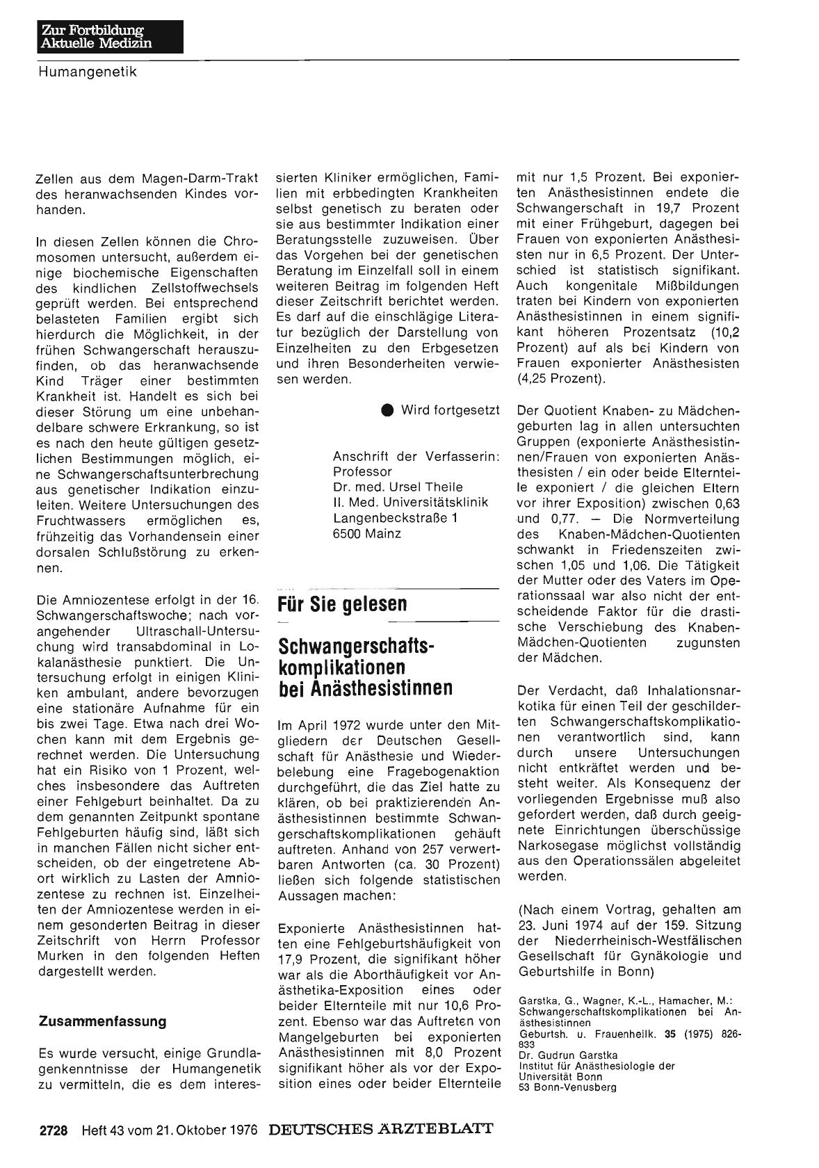 Vorschauseite 1: Schwangerschaftskomplikationen bei Anästhesistinnen