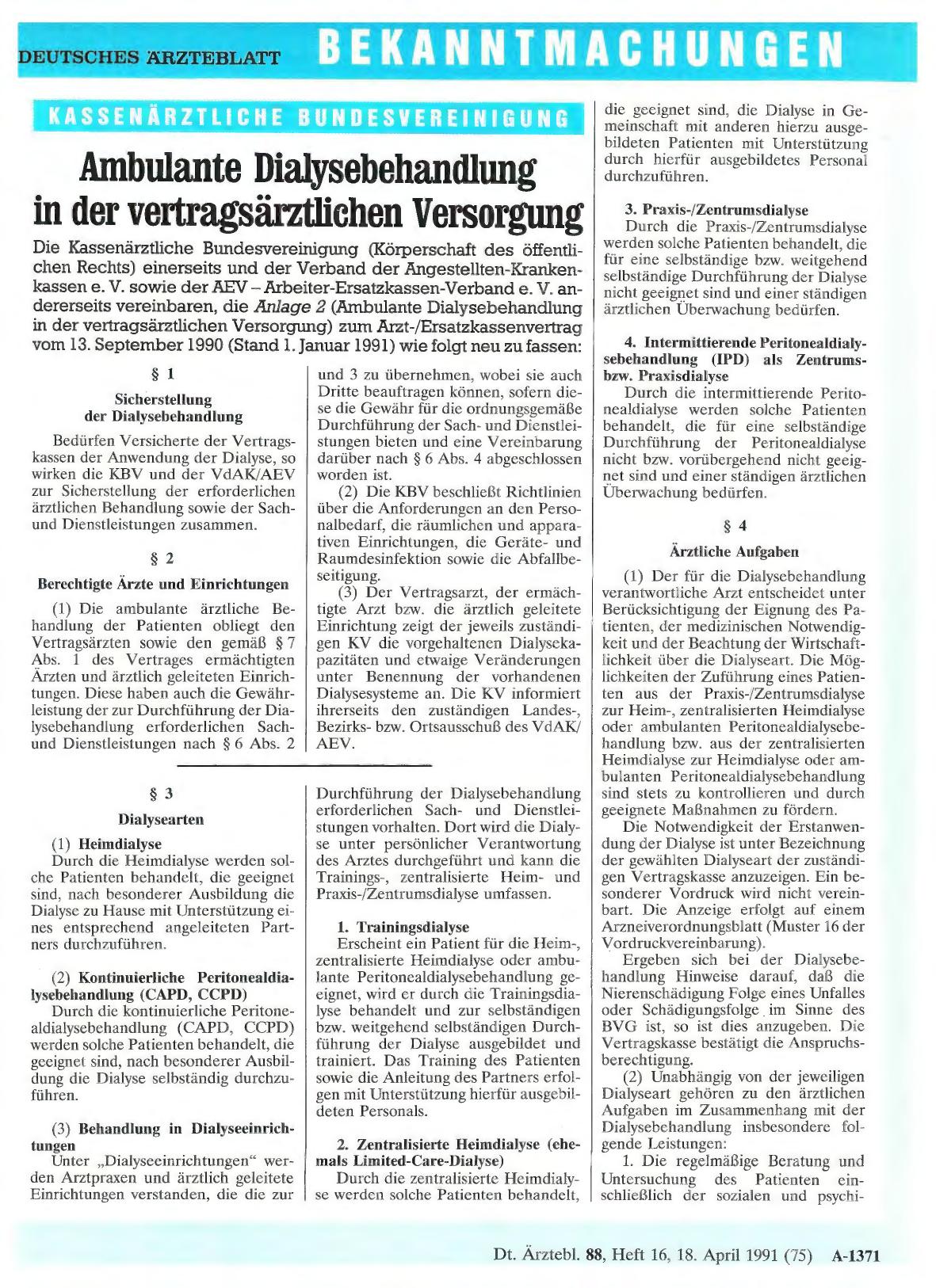 Vorschauseite 1: Ambulante Dialysebehandlung in der vertragsärztlichen Versorgung