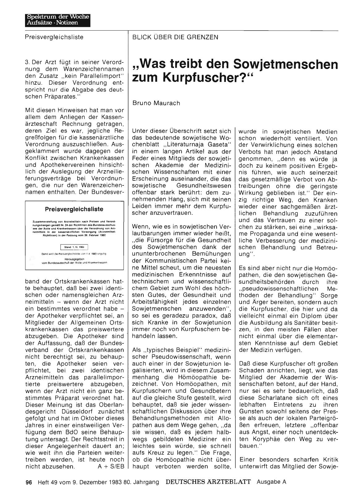 Vorschauseite 1: „Was treibt den Sowjetmenschen zum Kurpfuscher? “