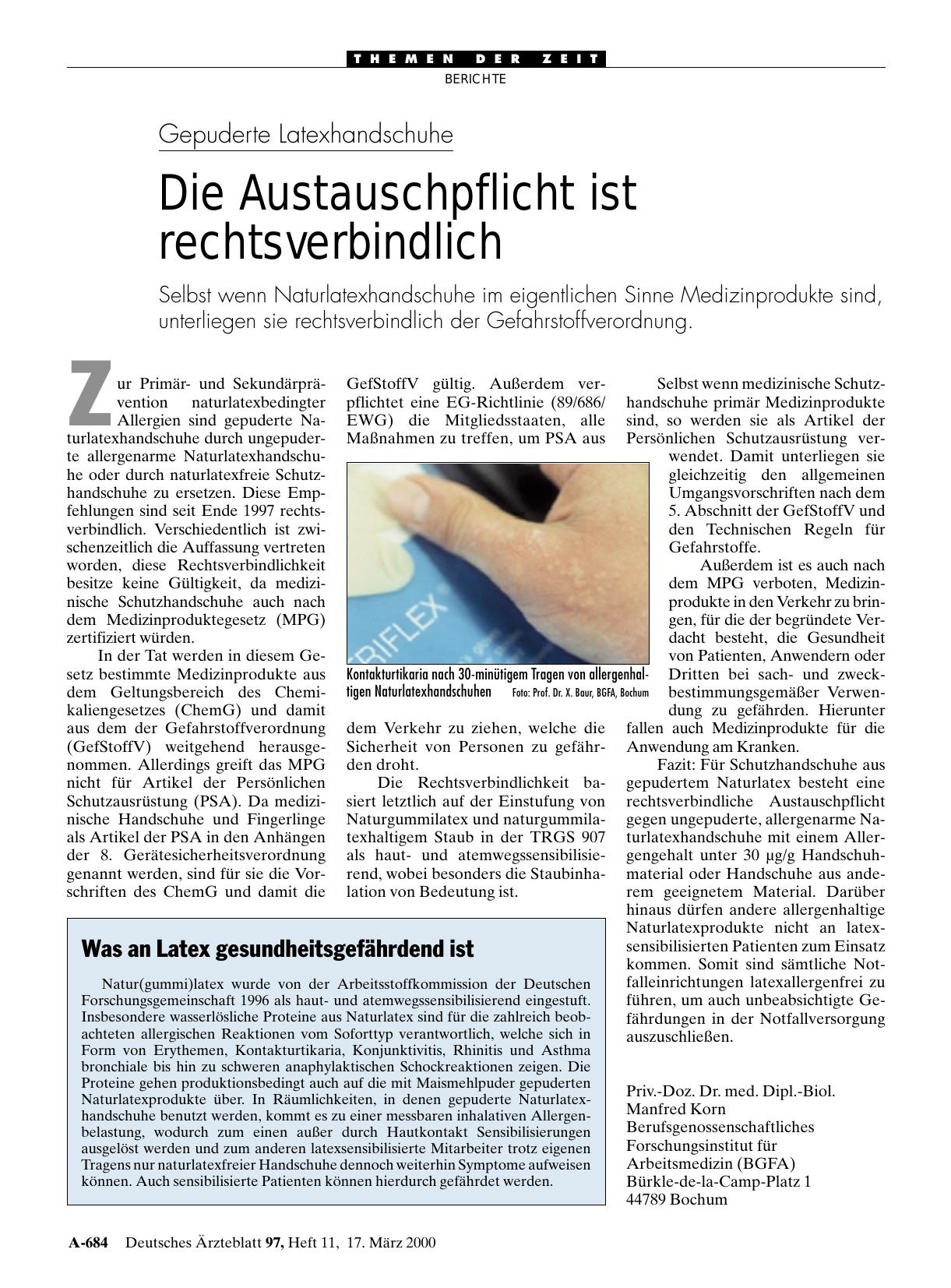 Vorschauseite 1: Gepuderte Latexhandschuhe: Die Austauschpflicht ist rechtsverbindlich