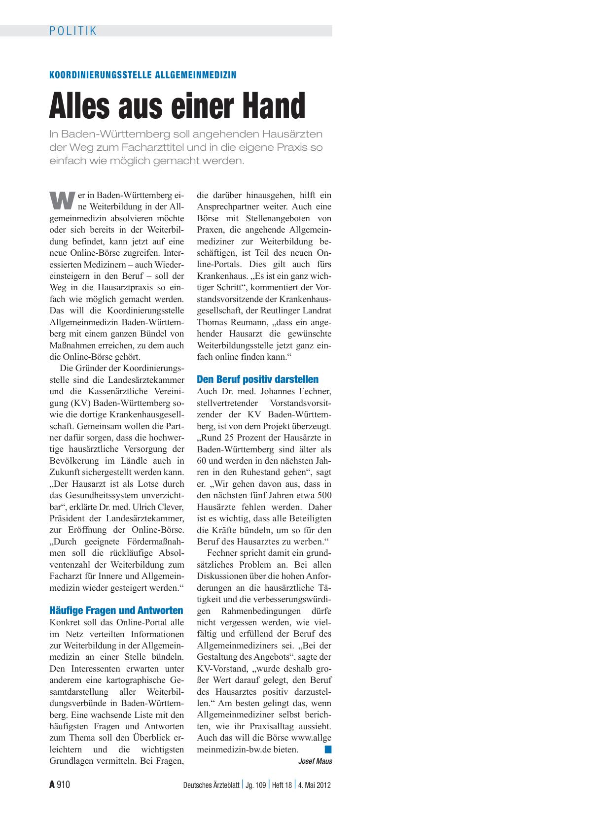Vorschauseite 1: Koordinierungsstelle Allgemeinmedizin: Alles aus einer Hand