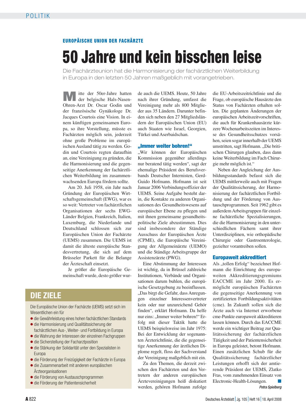 Vorschauseite 1: Europäische Union der Fachärzte: 50 Jahre und kein bisschen leise