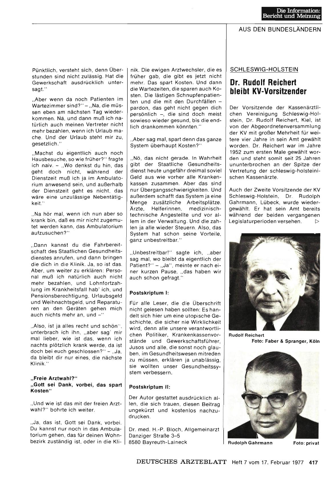 Vorschauseite 1: Schleswig-Holstein: Dr. Rudolf Reichert bleibt KV-Vorsitzender