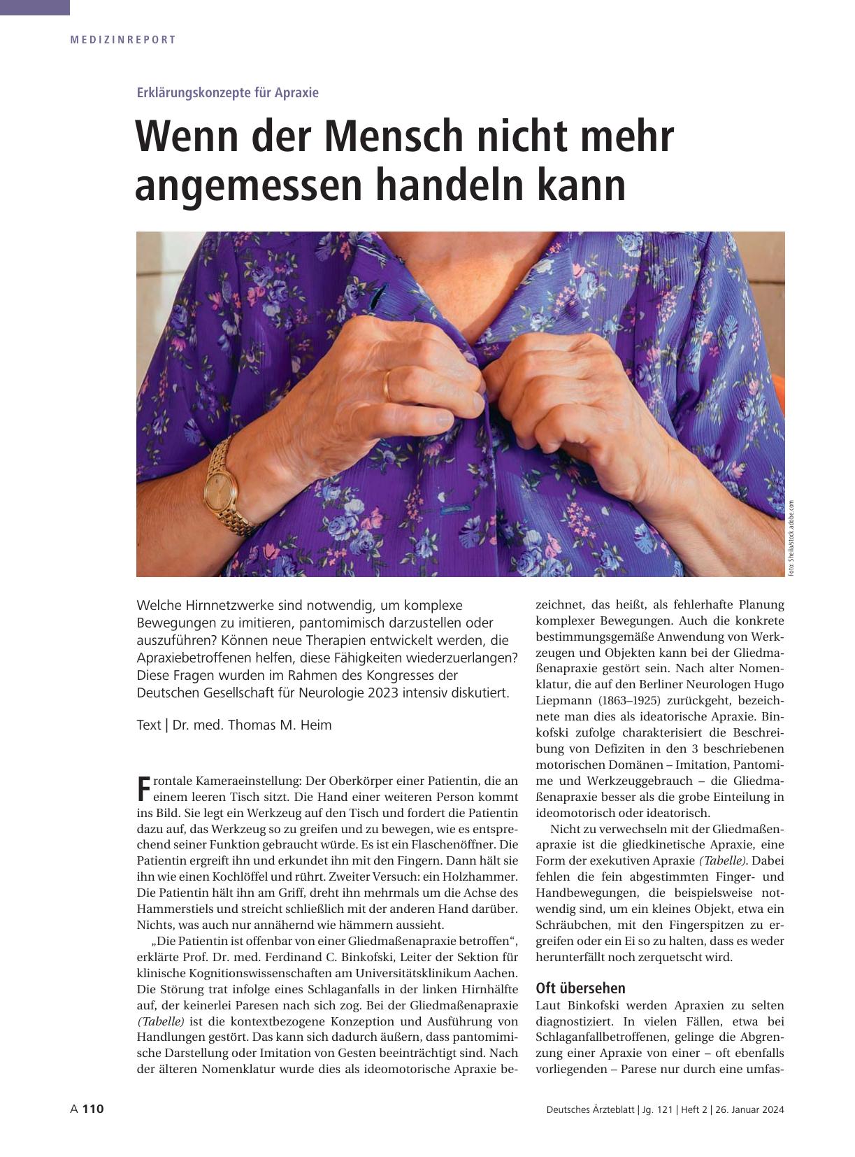 Vorschauseite 1: Erklärungskonzepte für Apraxie: Wenn der Mensch nicht mehr angemessen handeln kann.