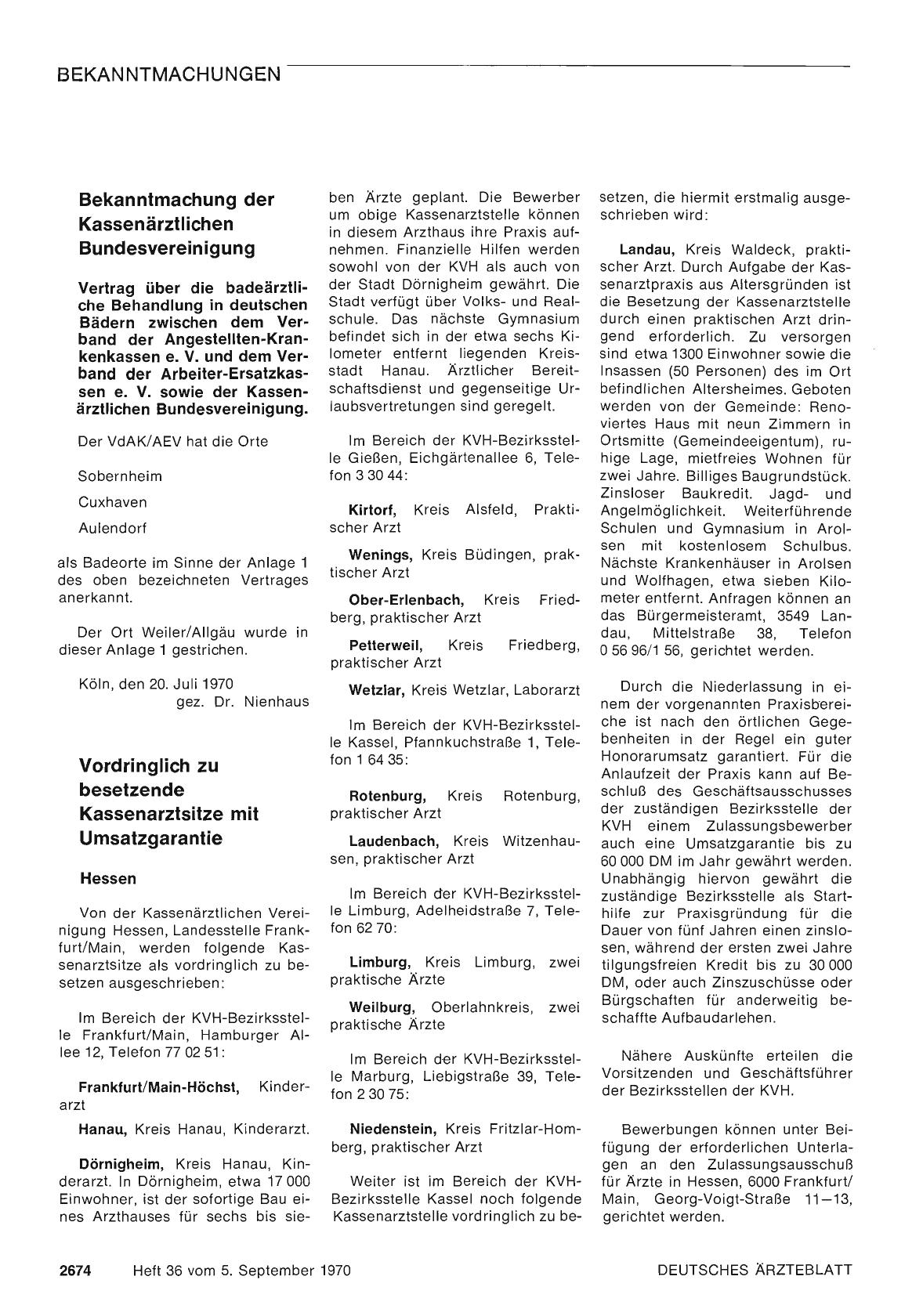 Vorschauseite 1: Bekanntmachung der Kassenärztlichen Bundesvereinigung: Vertrag über die badeärztliche Behandlung in deutschen Bädern zwischen dem Verband der Angestellten-Krankenkassen e. V. und…