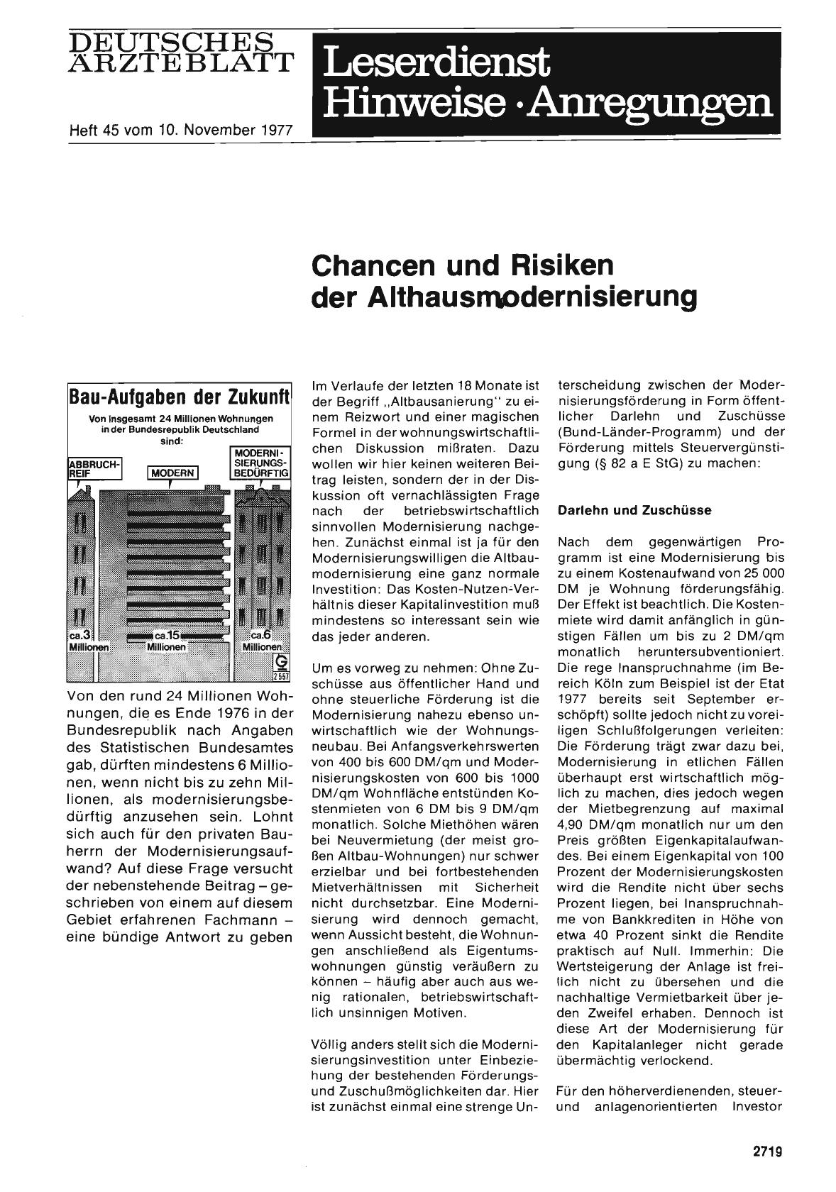 Vorschauseite 1: Chancen und Risiken der Althausmodernisierung