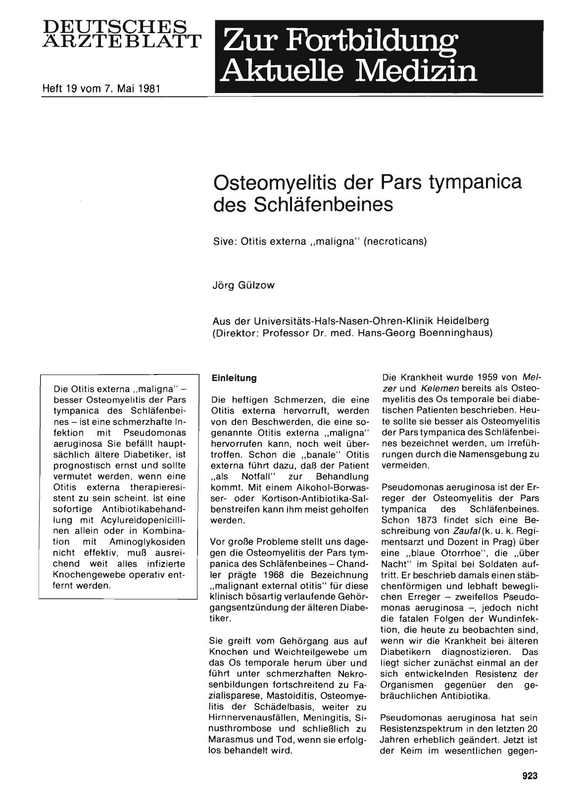 Vorschauseite 1: Osteomyelitis der Pars tympanica des Schläfenbeines