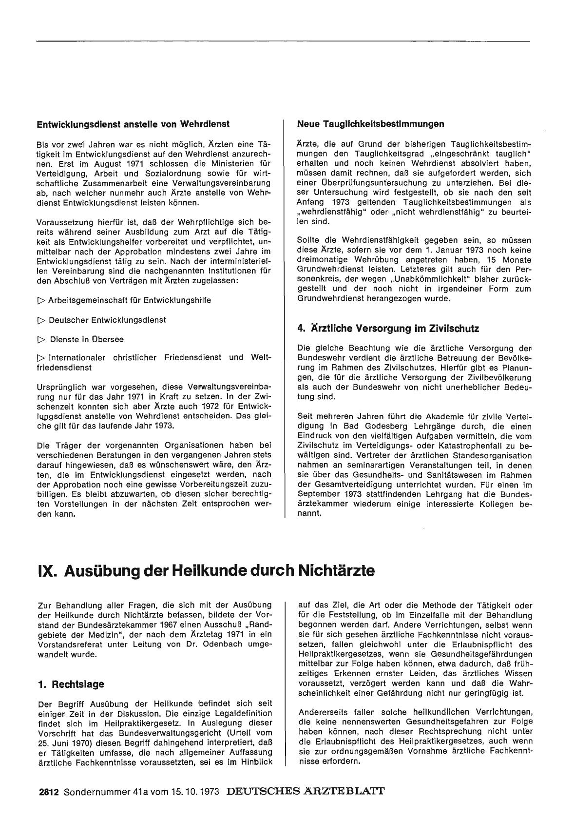 Vorschauseite 1: Bericht über das Jahr 1972/73: E. Der Arzt im Beruf: IX. Ausübung der Heilkunde durch Nichtärzte