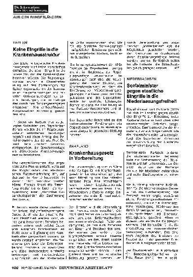 Vorschauseite 1: Bayern: Keine Eingriffe in die Krankenhausstruktur