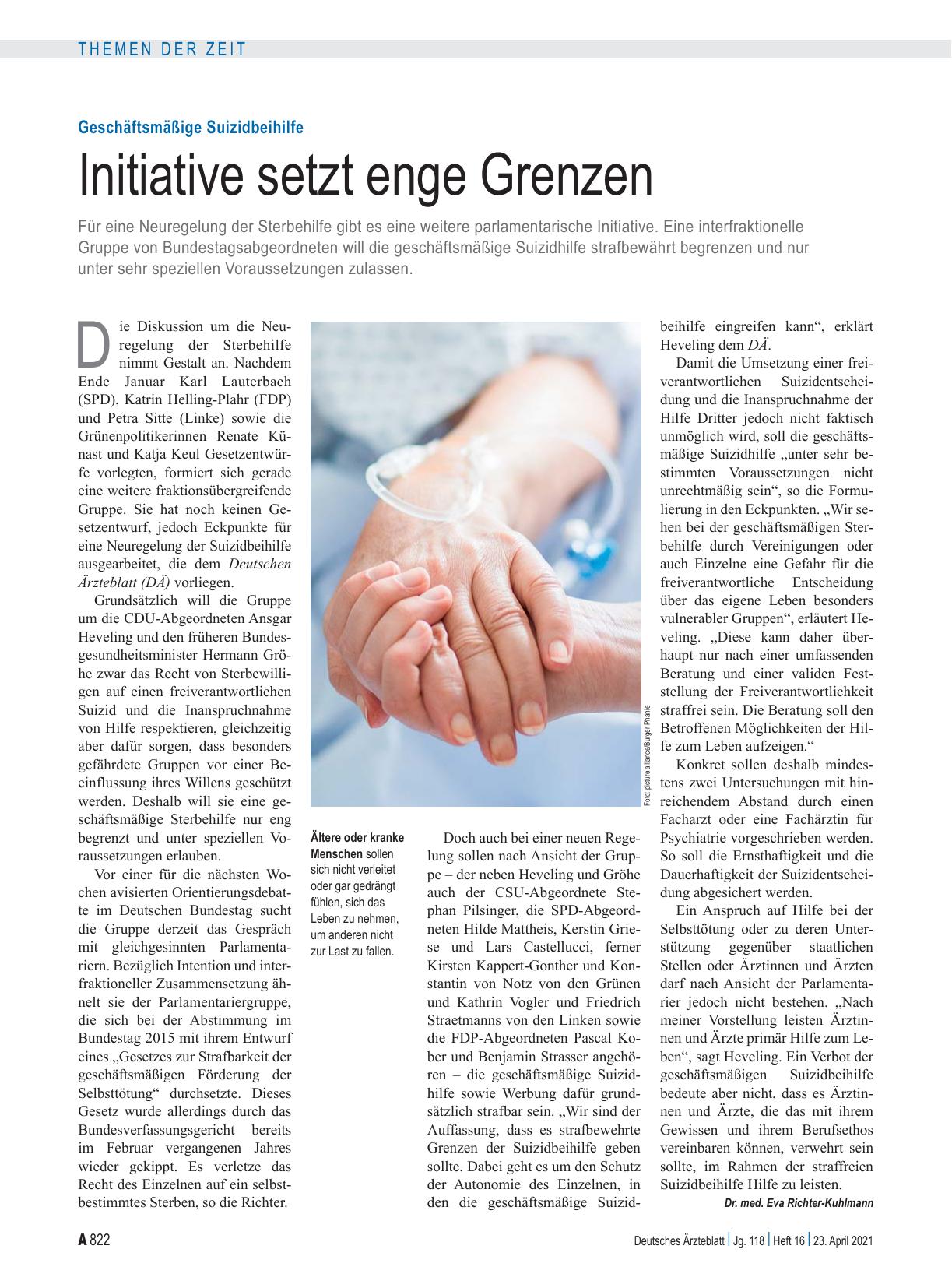 Vorschauseite 1: Geschäftsmäßige Suizidbeihilfe: Initiative setzt enge Grenzen