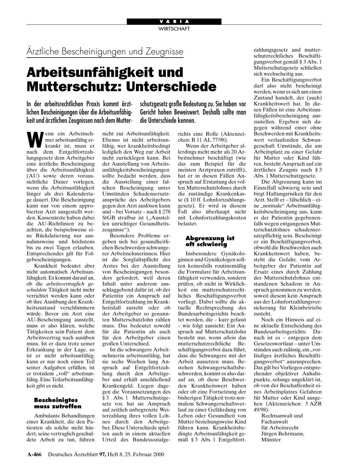 Vorschauseite 1: Ärztliche Bescheinigungen und Zeugnisse – Arbeitsunfähigkeit und Mutterschutz: Unterschiede