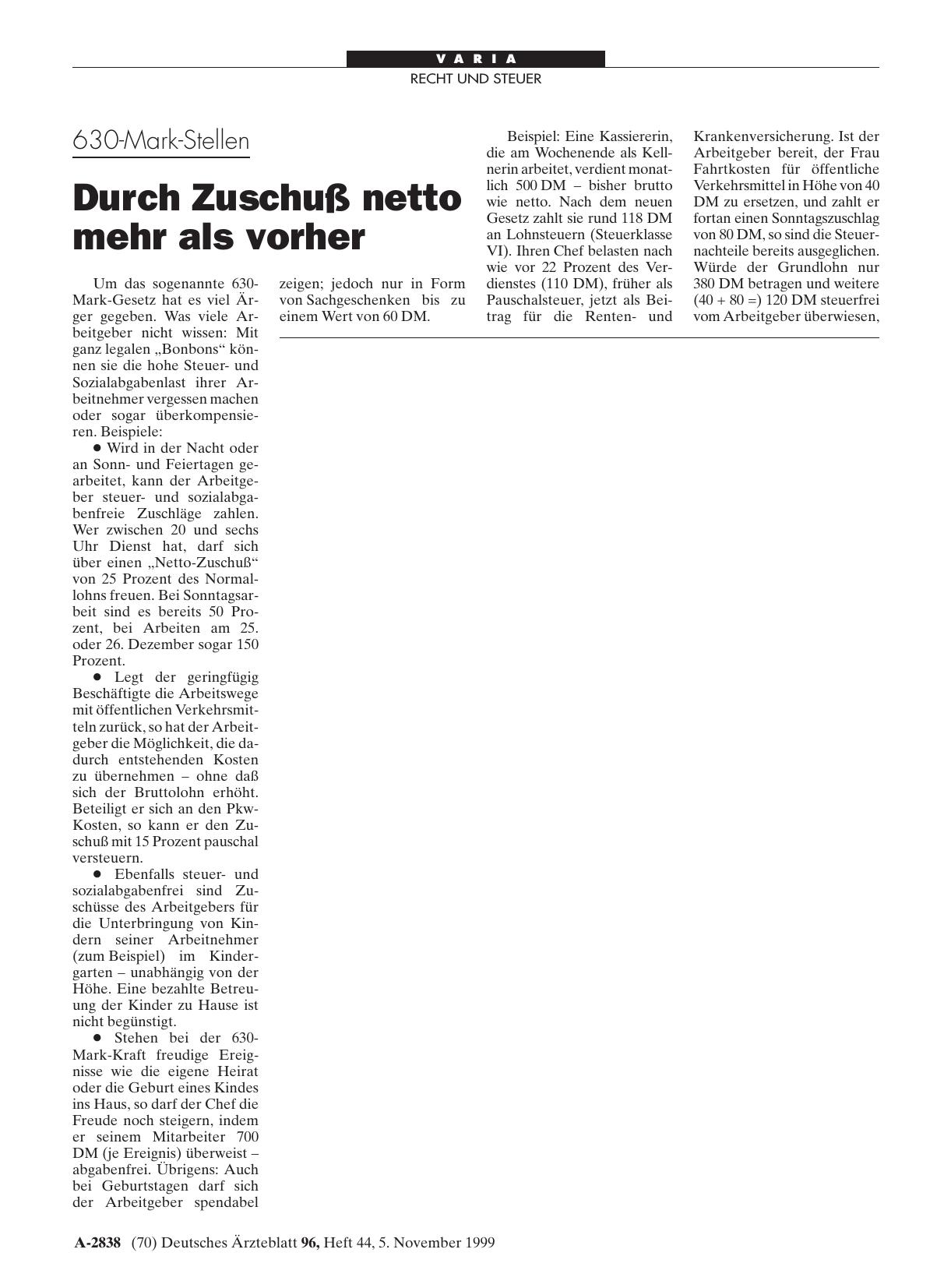 Vorschauseite 1: 630-Mark-Stellen: Durch Zuschuß netto mehr als vorher