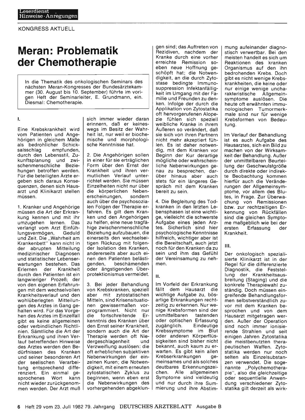 Vorschauseite 1: Meran: Problematik der Chemotherapie