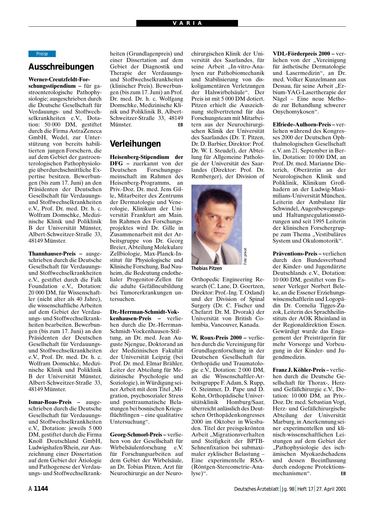 Vorschauseite 1: Verleihungen