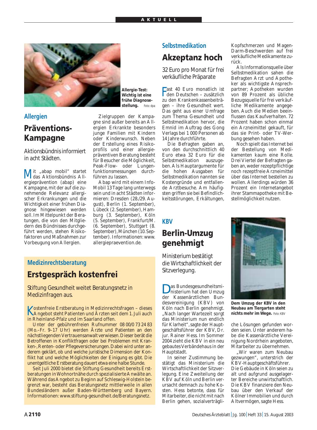 Vorschauseite 1: Selbstmedikation: Akzeptanz hoch