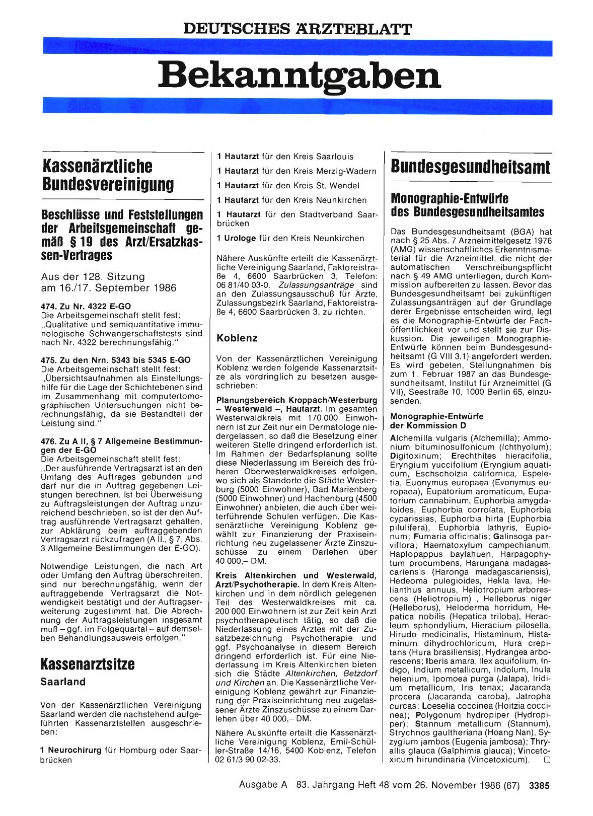 Vorschauseite 1: Monographie-Entwürfe des Bundesgesundheitsamtes