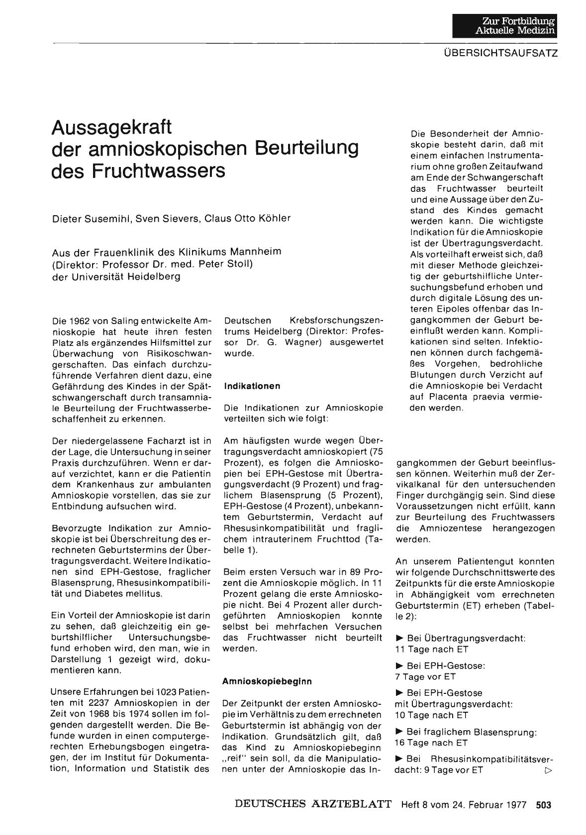 Vorschauseite 1: Aussagekraft der amnioskopischen Beurteilung des Fruchtwassers