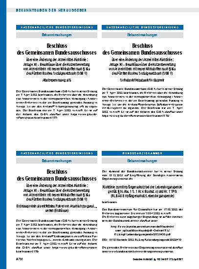 Vorschauseite 1: Beschluss des Gemeinsamen Bundesausschusses über eine Änderung der Arzneimittel-Richtlinie: Anlage XII – Albutrepenonacog alfa