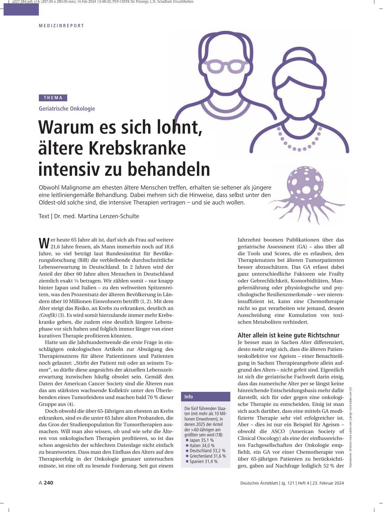 Vorschauseite 1: Geriatrische Onkologie: Warum es sich lohnt, ältere Krebskranke intensiv zu behandeln