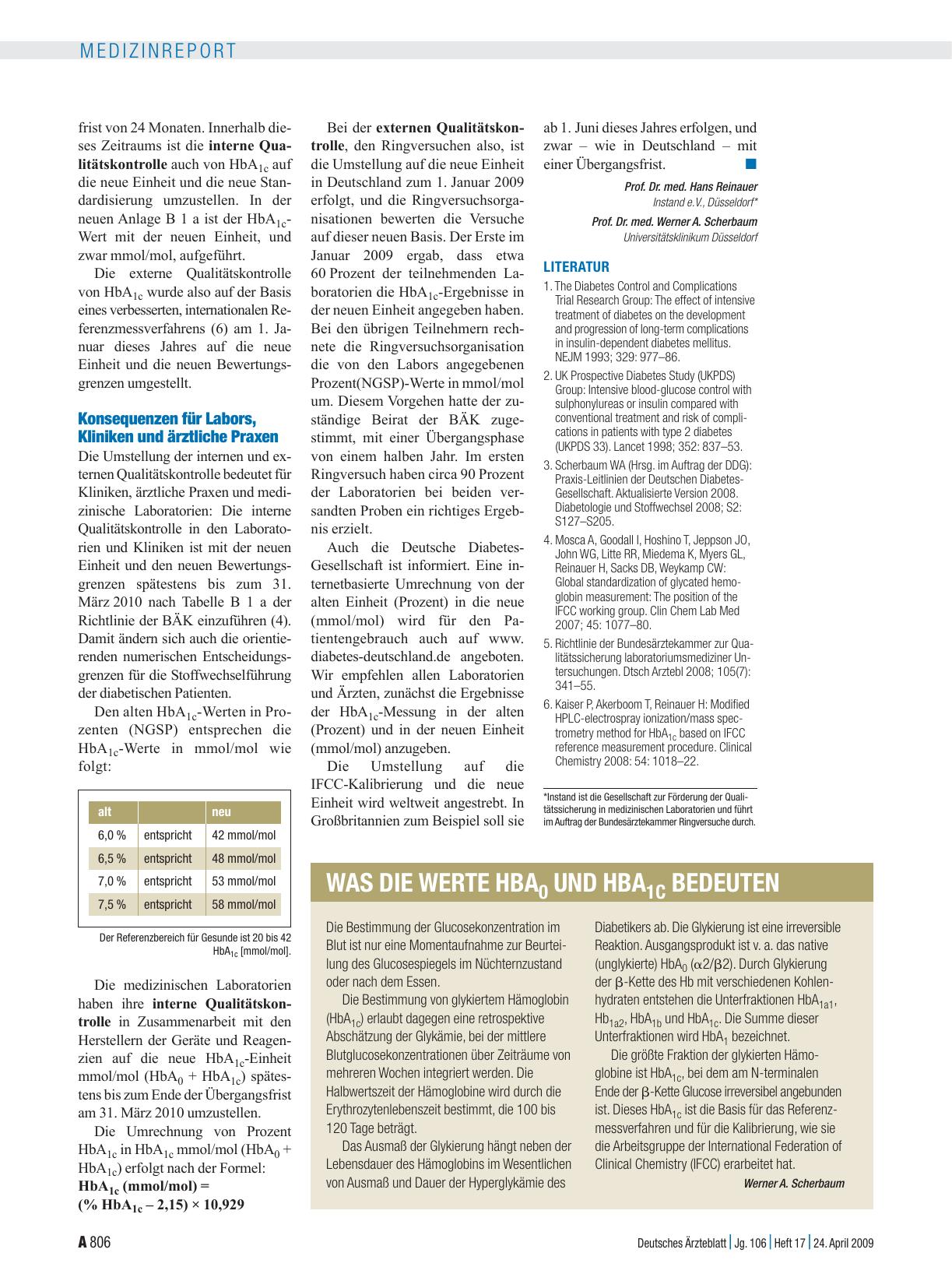 Vorschauseite 1: Was die Werte HbA0 und HbA1c bedeuten