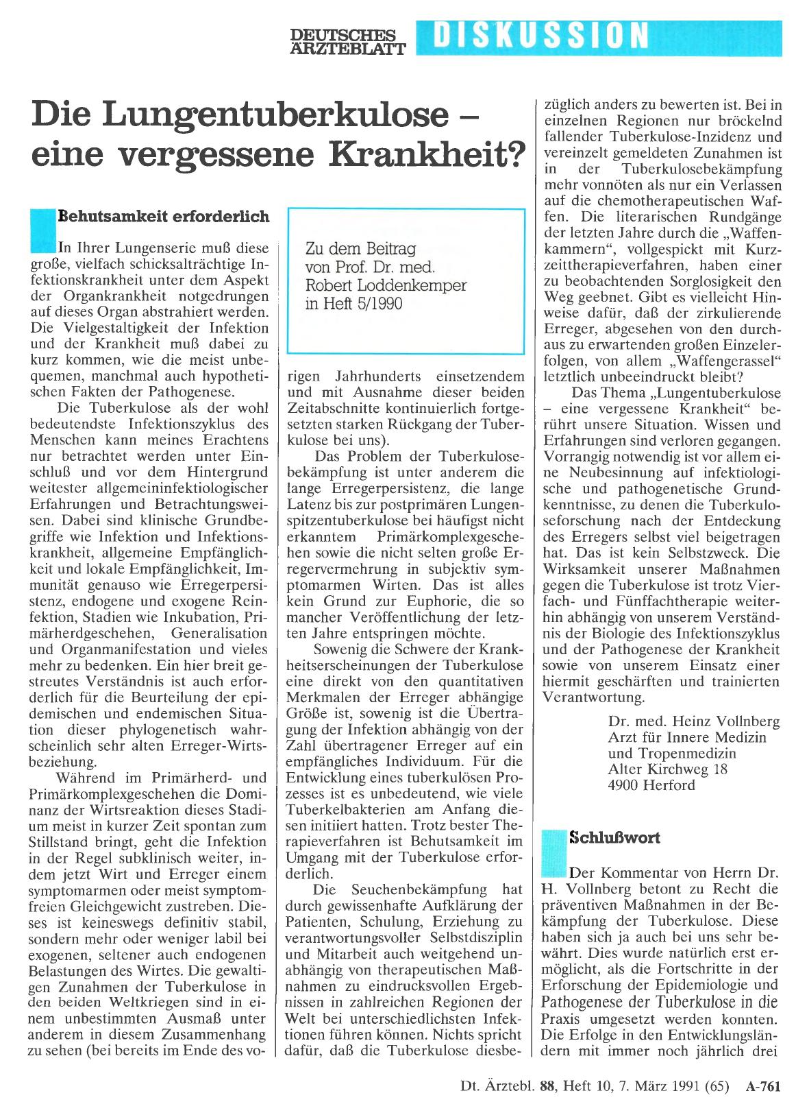 Vorschauseite 1: Die Lungentuberkulose – eine vergessene Krankheit? : Schlußwort