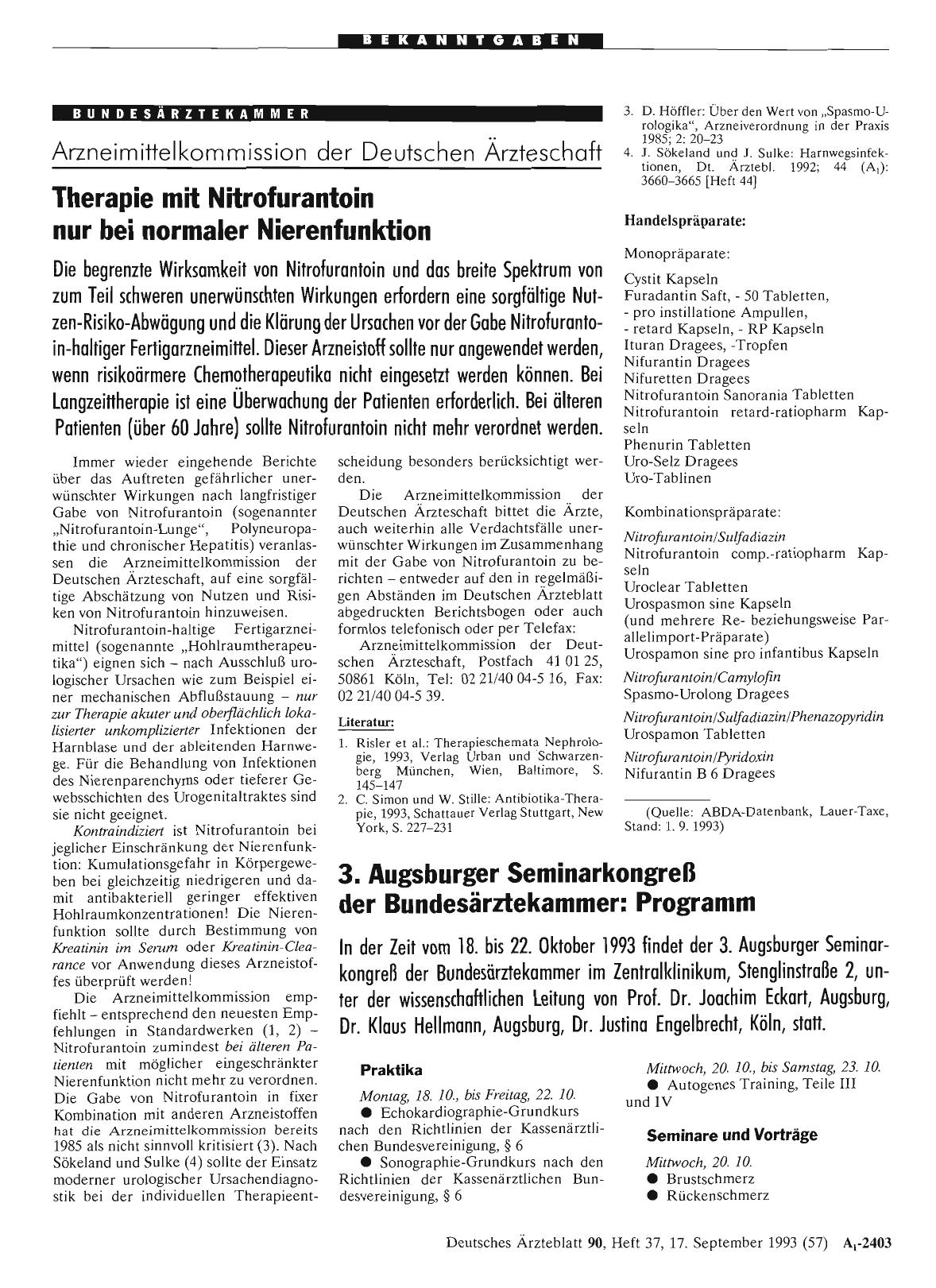 Vorschauseite 1: 3. Augsburger Seminarkongreß der Bundesärztekammer: Programm