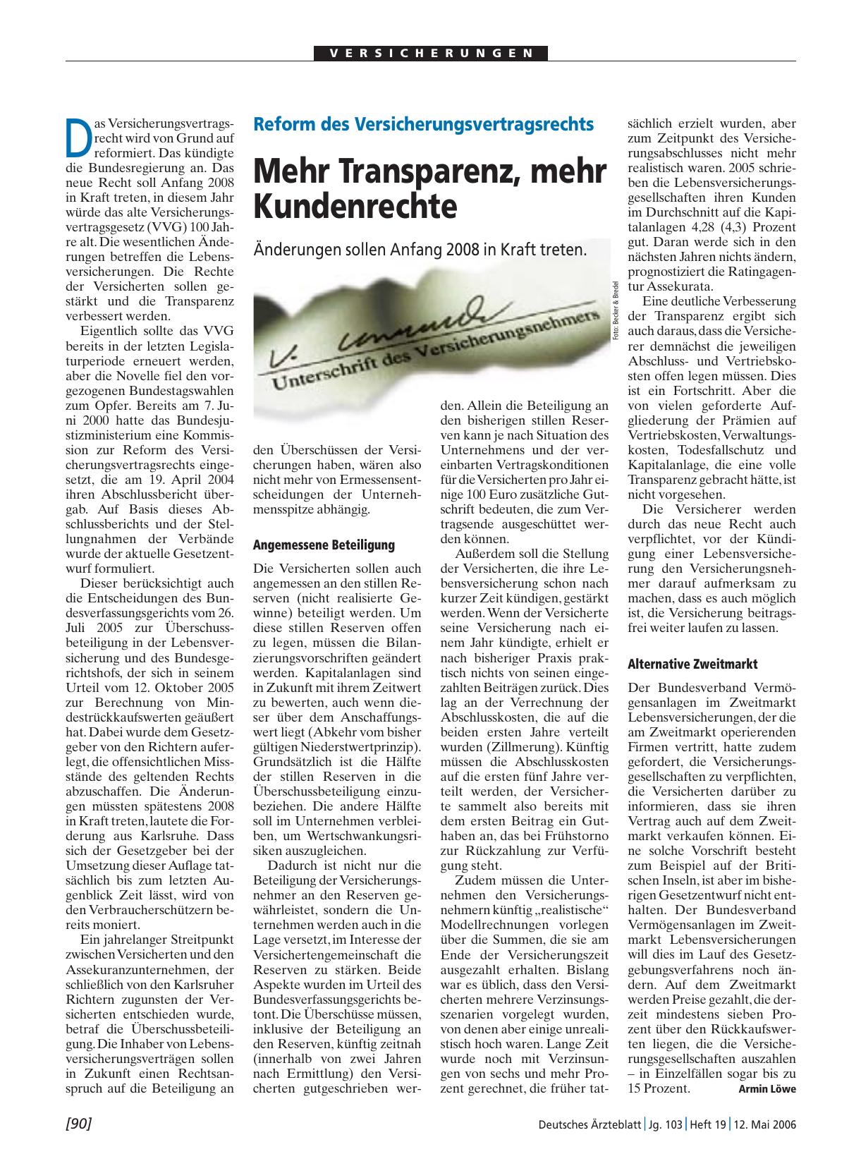 Vorschauseite 1: Reform des Versicherungsvertragsrechts: Mehr Transparenz, mehr Kundenrechte