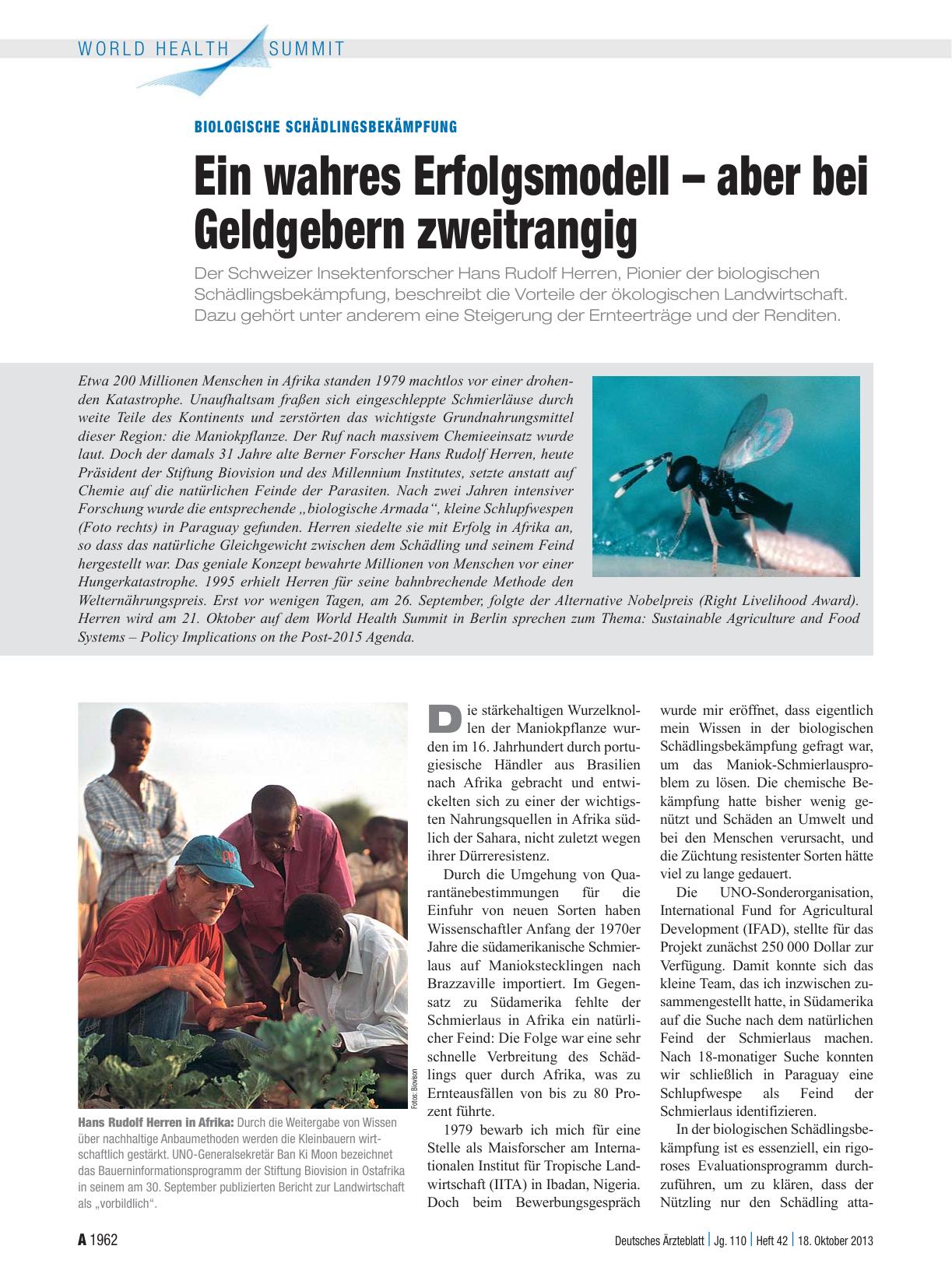 Vorschauseite 1: Biologische Schädlingsbekämpfung: Ein wahres Erfolgsmodell – aber bei Geldgebern zweitrangig