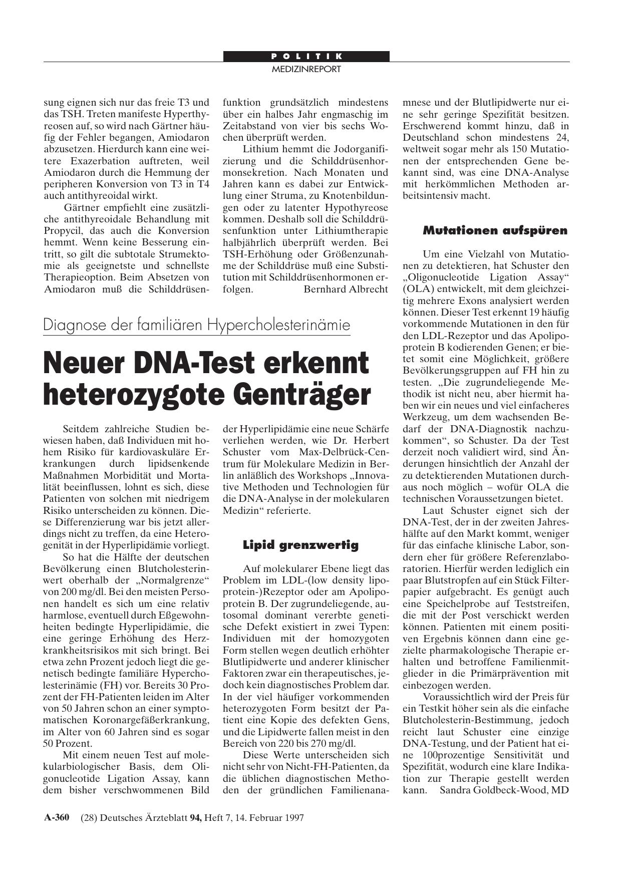 Vorschauseite 1: Diagnose der familiären Hypercholesterinämie: Neuer DNA-Test erkennt heterozygote Genträger