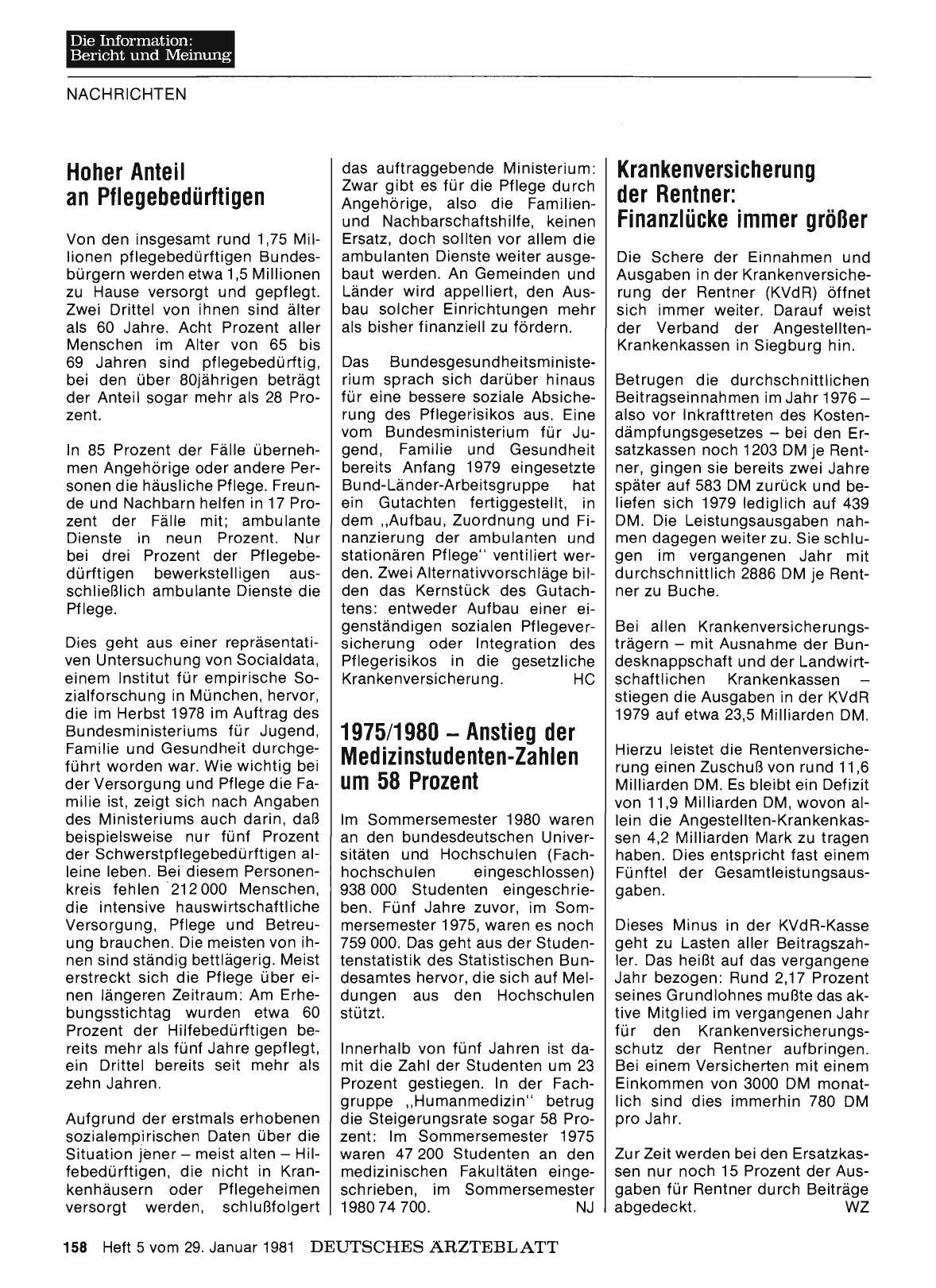 Vorschauseite 1: 1975/1980 — Anstieg der Medizinstudenten-Zahlen um 58 Prozent