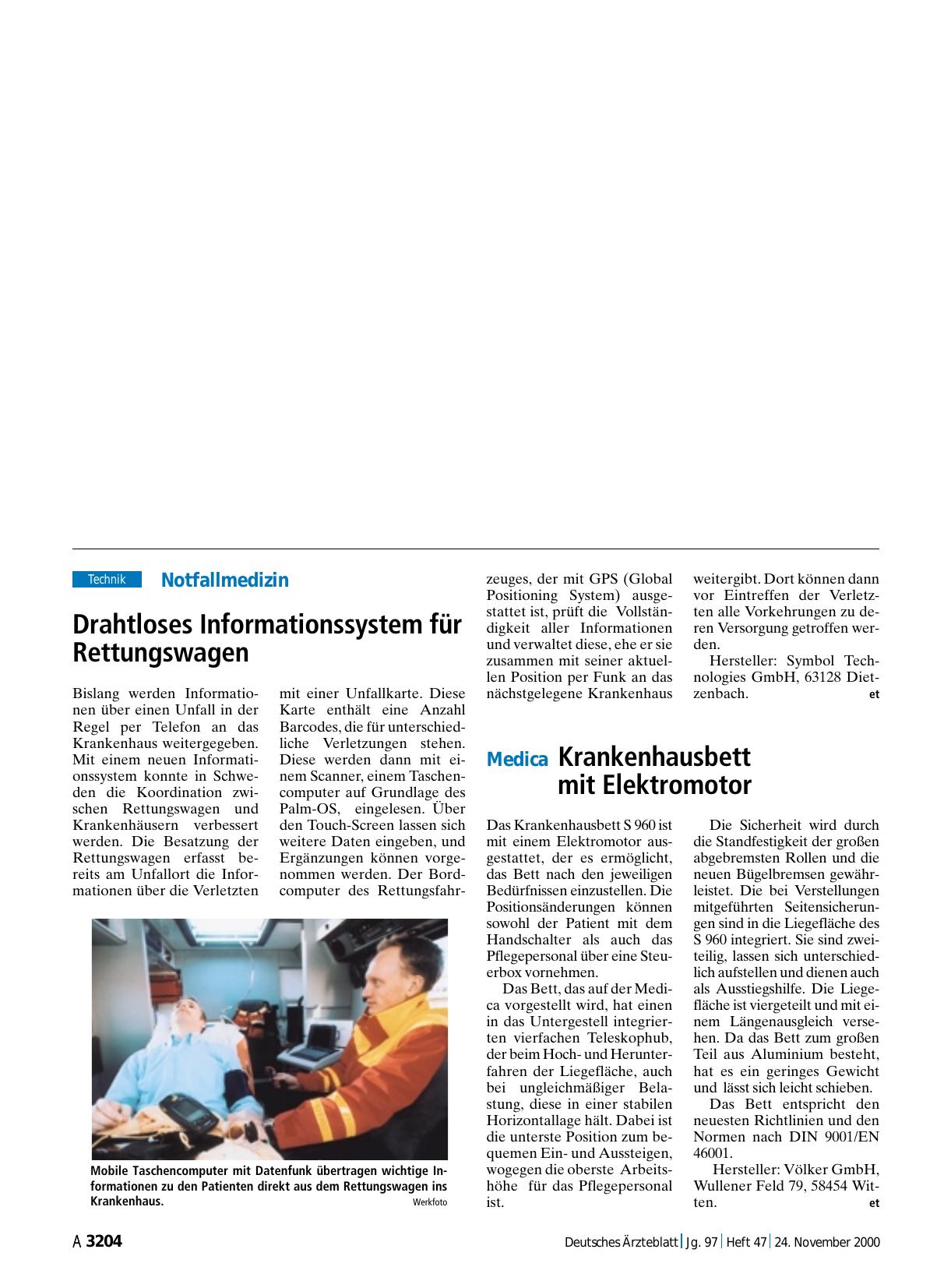 Vorschauseite 1: Notfallmedizin: Drahtloses Informationssystem für Rettungswagen