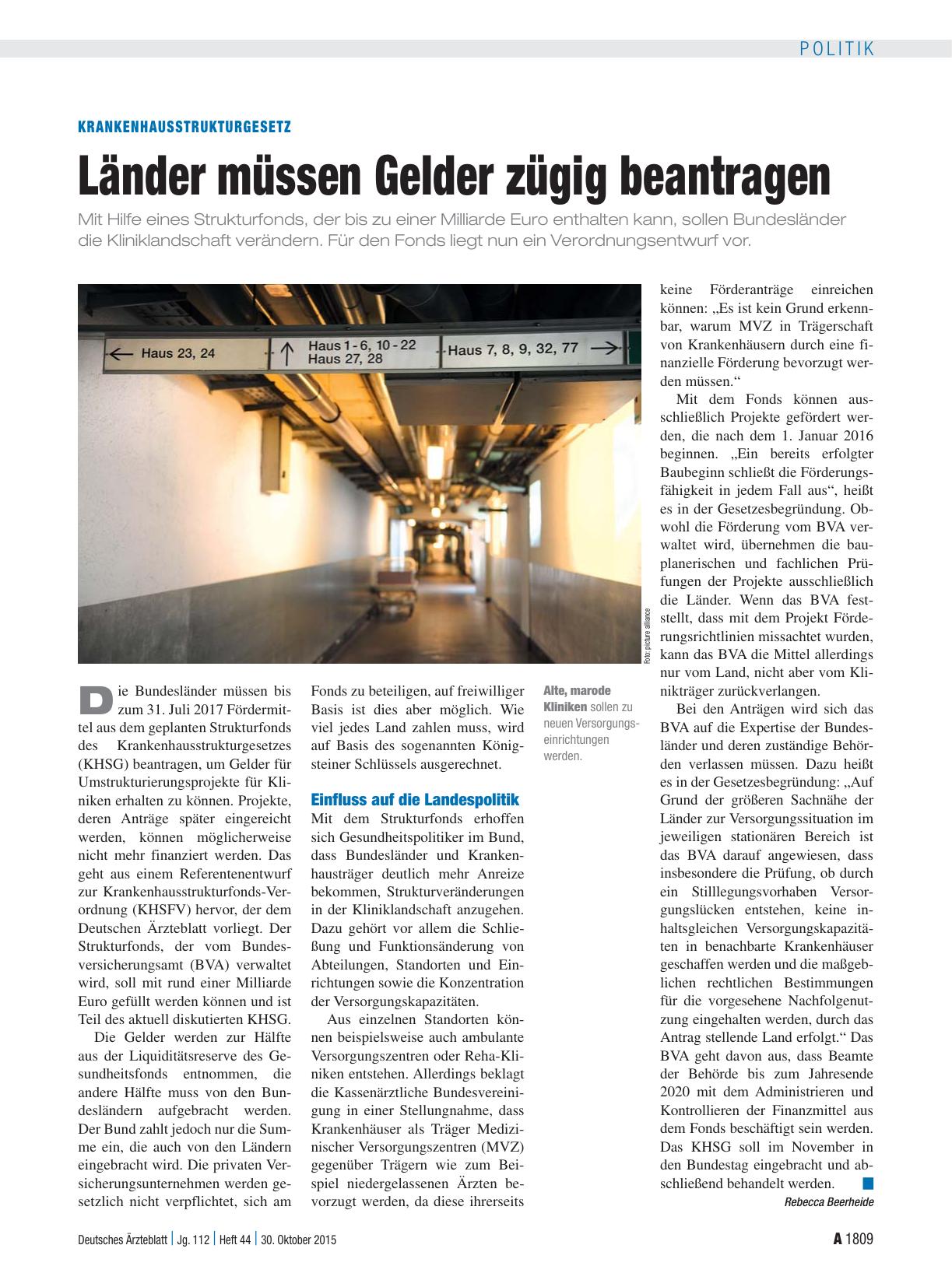 Vorschauseite 1: Krankenhausstrukturgesetz: Länder müssen Gelder zügig beantragen