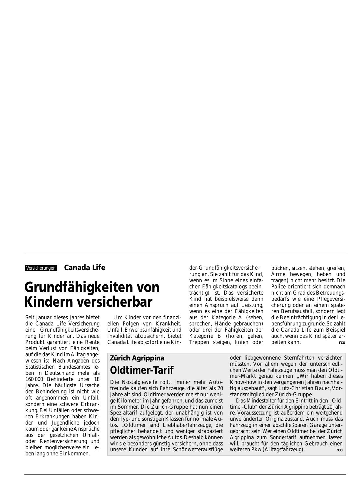 Vorschauseite 1: Zürich Agrippina: Oldtimer-Tarif