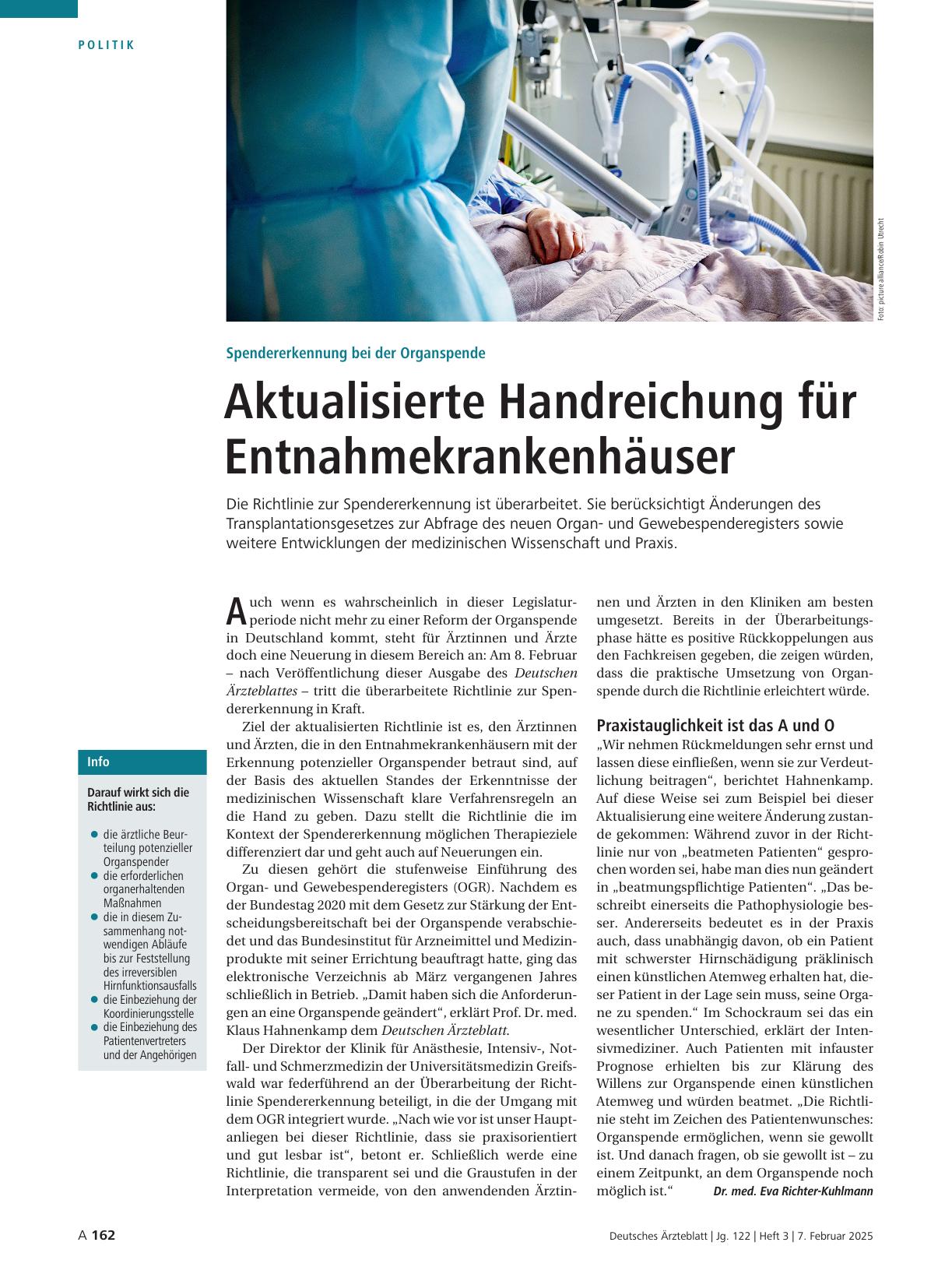 Vorschauseite 1: Spenden-Erkennung bei der Organspende: Aktualisierte Handreichung für Entnahmekrankenhäuser