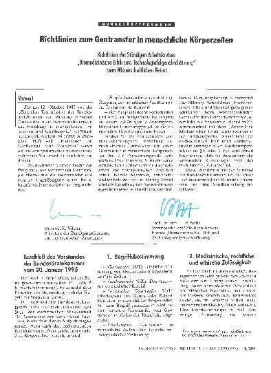 Vorschauseite 1: Richtlinien zum Gentransfer in menschliche Körperzellen