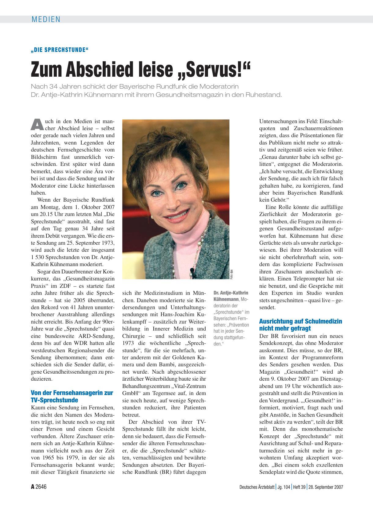 Vorschauseite 1: „Die Sprechstunde“: Zum Abschied leise „Servus! “