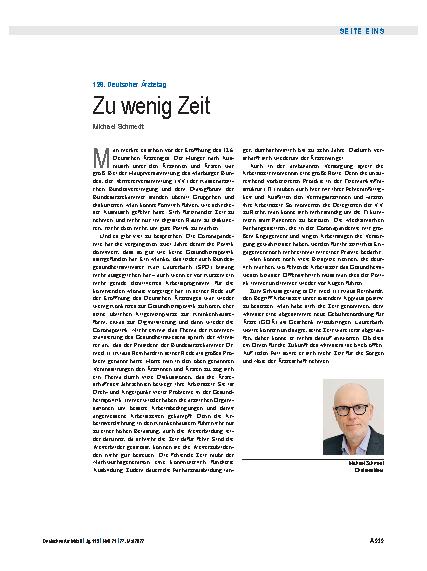 Vorschauseite 1: 126. Deutscher Ärztetag: Zu wenig Zeit