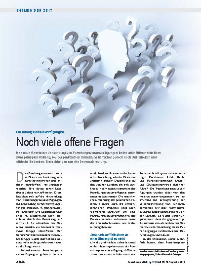 Vorschauseite 1: Forschungsvorausverfügungen: Noch viele offene Fragen