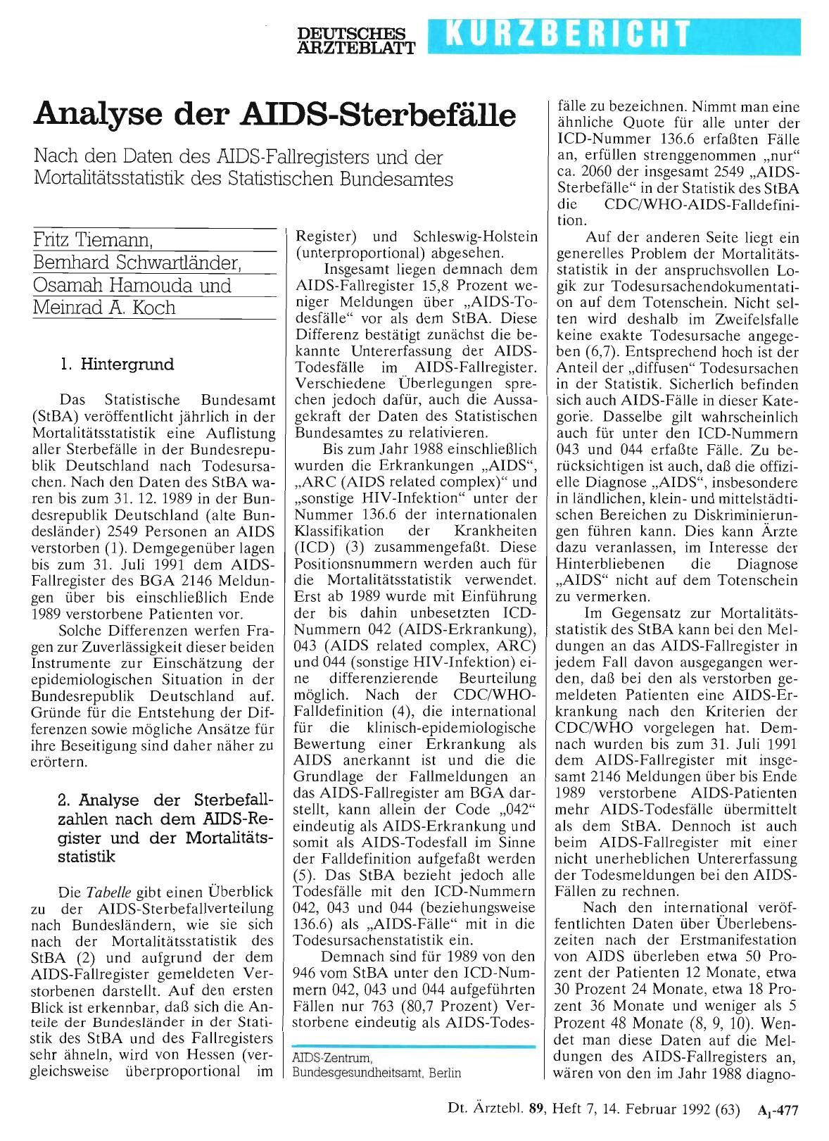 Vorschauseite 1: Analyse der AIDS-Sterbefälle