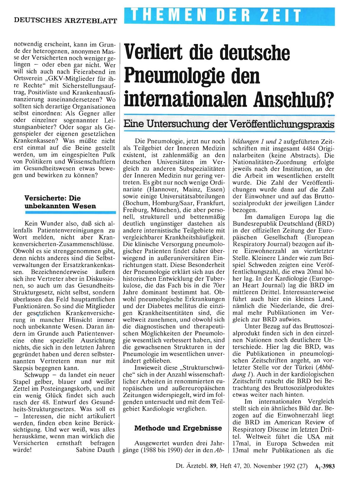 Vorschauseite 1: Verliert die deutsche Pneumologie den internationalen Anschluß? : Eine Untersuchung der Veröffentlichungspraxis