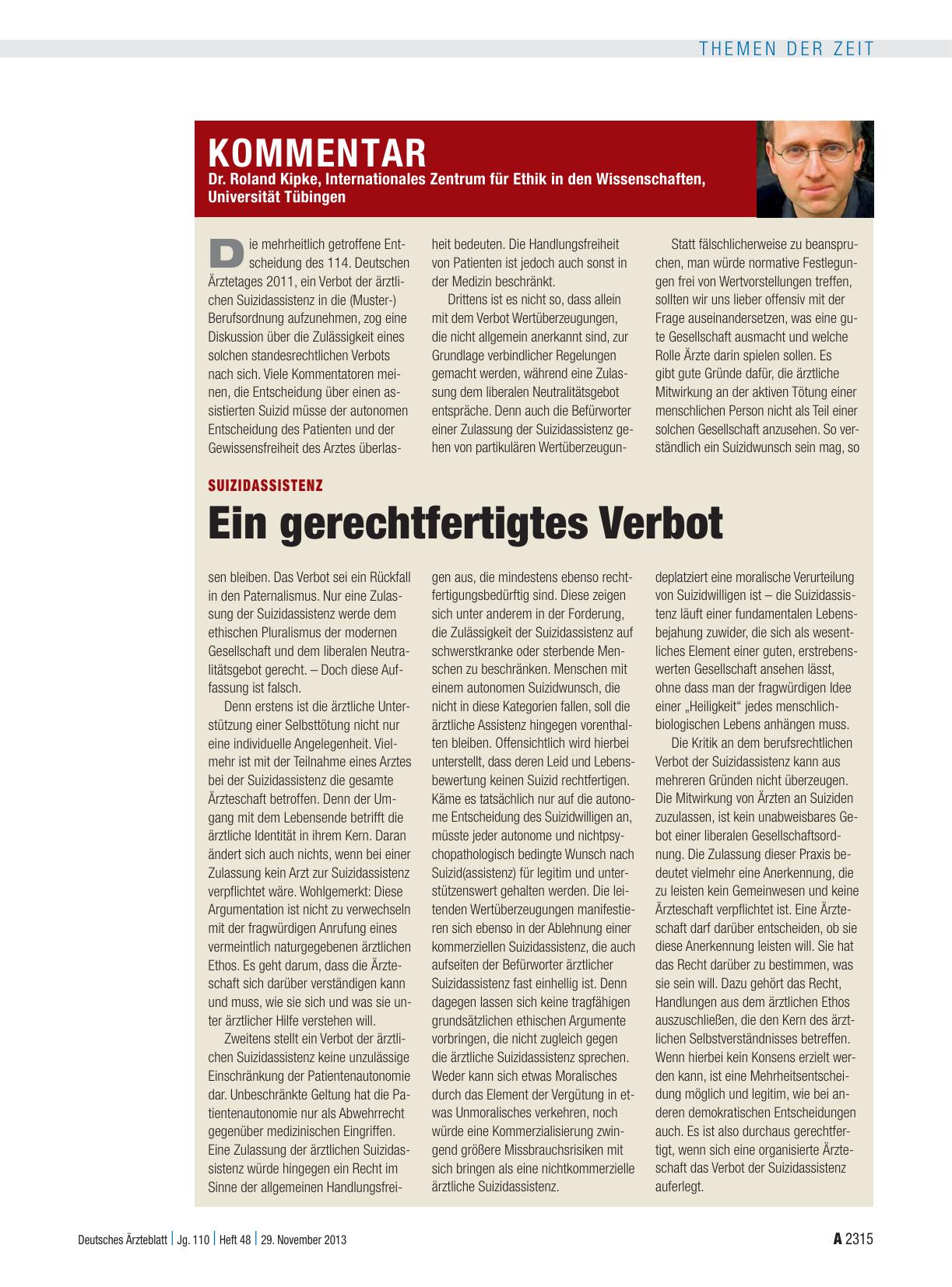 Vorschauseite 1: Suizidassistenz: Ein gerechtfertigtes Verbot