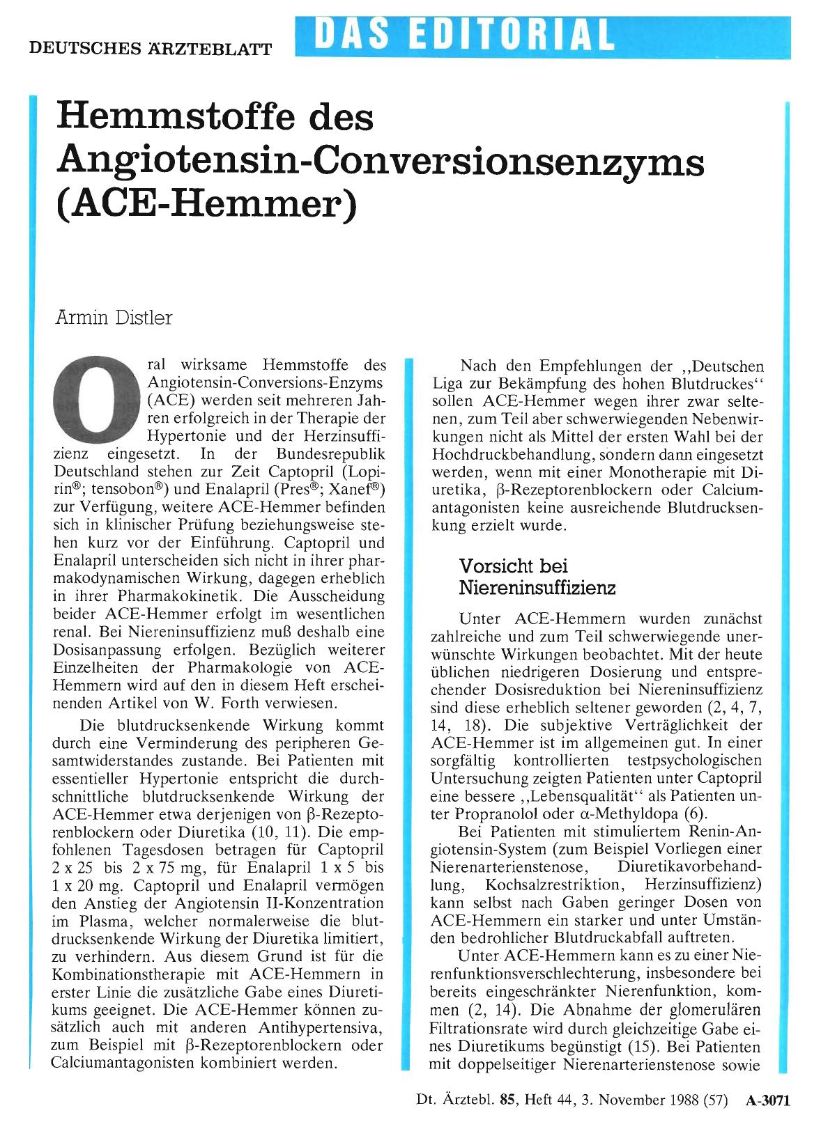 Vorschauseite 1: Hemmstoffe des Angiotensin-Conversionsenzyms (ACE-Hemmer)
