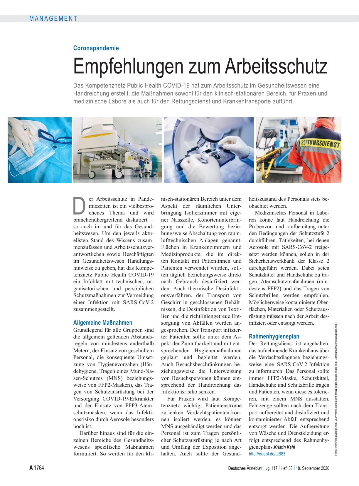 Vorschauseite 1: Coronapandemie: Empfehlungen zum Arbeitsschutz