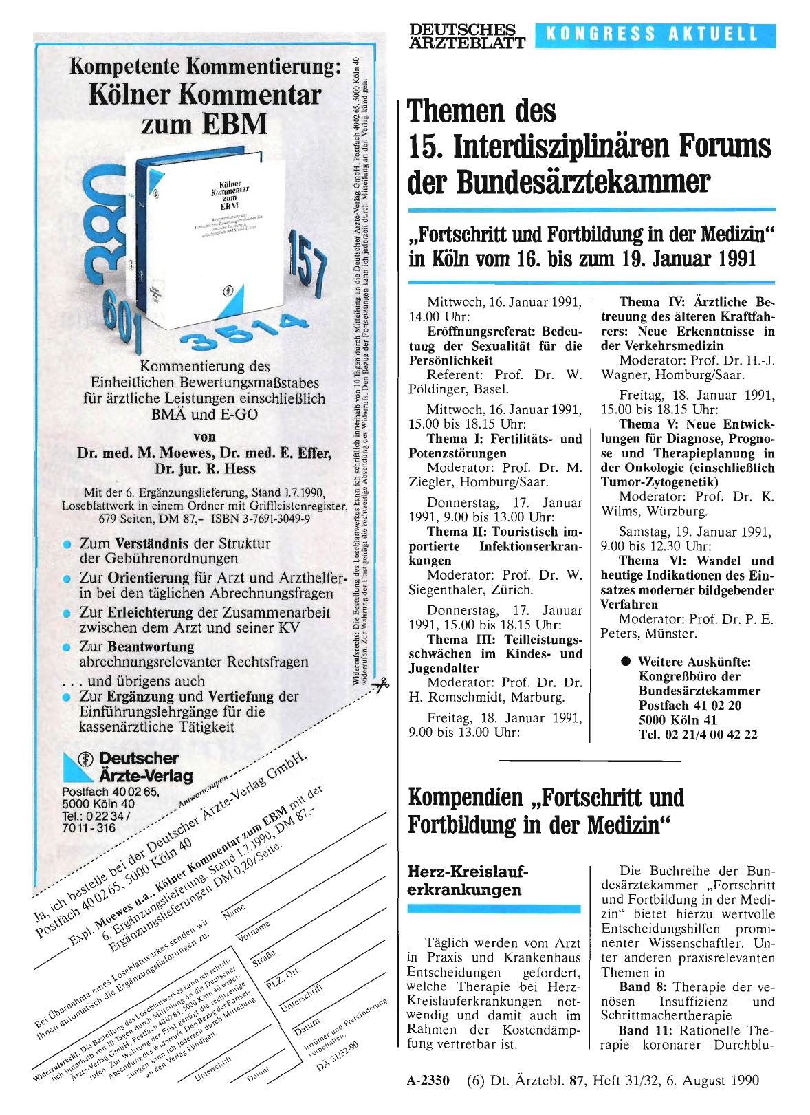 Vorschauseite 1: Themen des 15. Interdisziplinären Forums der Bundesärztekammer