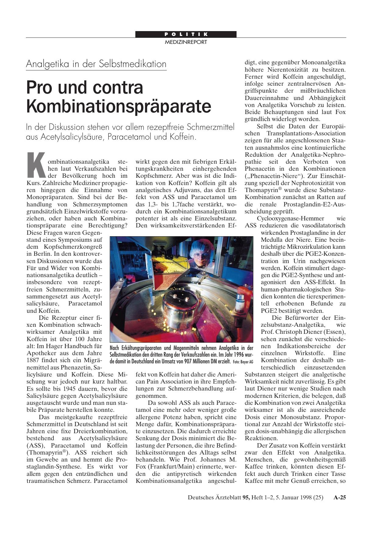 Vorschauseite 1: Analgetika in der Selbstmedikation: Pro und contra Kombinationspräparate