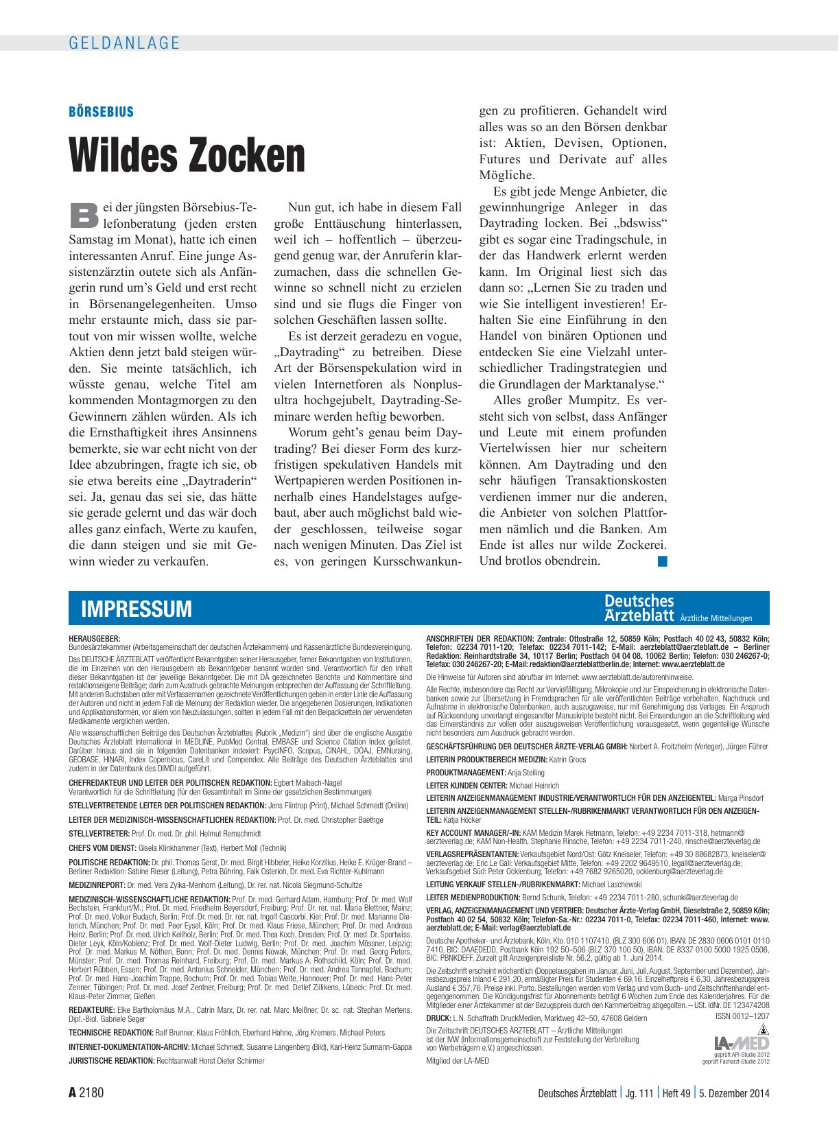 Vorschauseite 1: Börsebius: Wildes Zocken