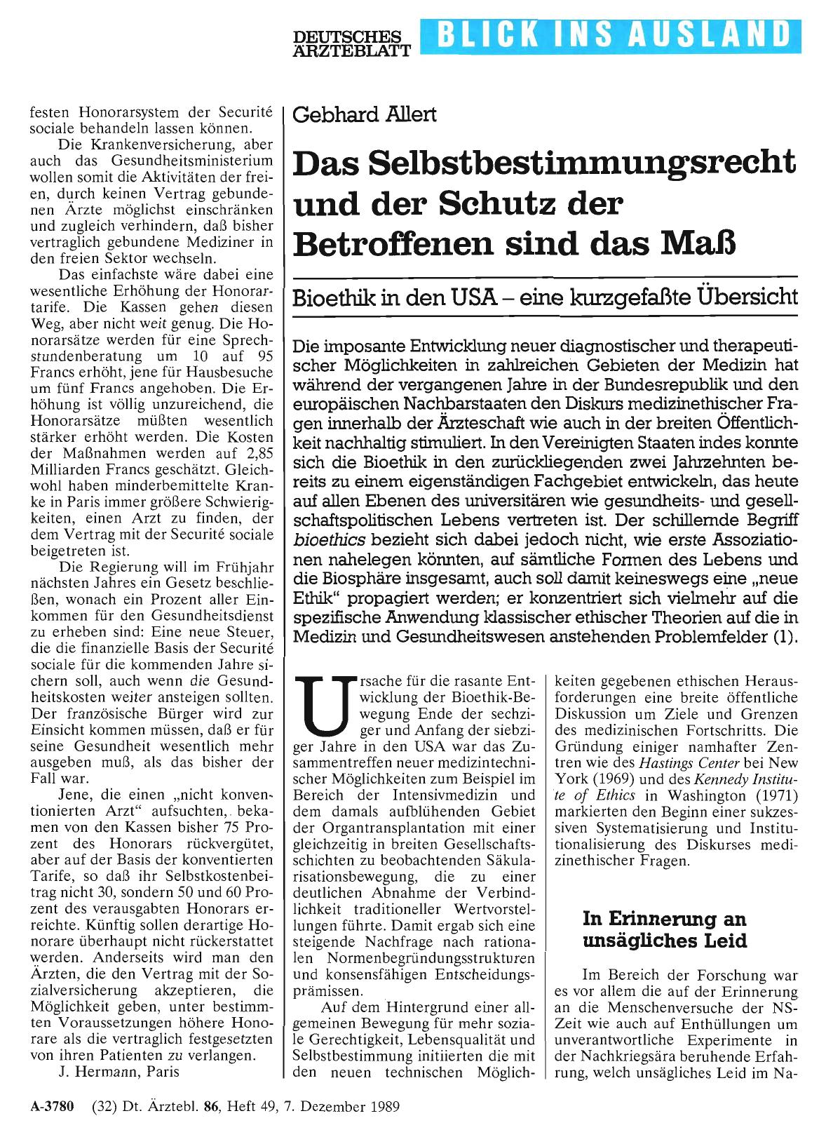 Vorschauseite 1: Das Selbstbestimmungsrecht und der Schutz der Betroffenen sind das Maß: Bioethik in den USA - eine kurzgefaßte Übersicht